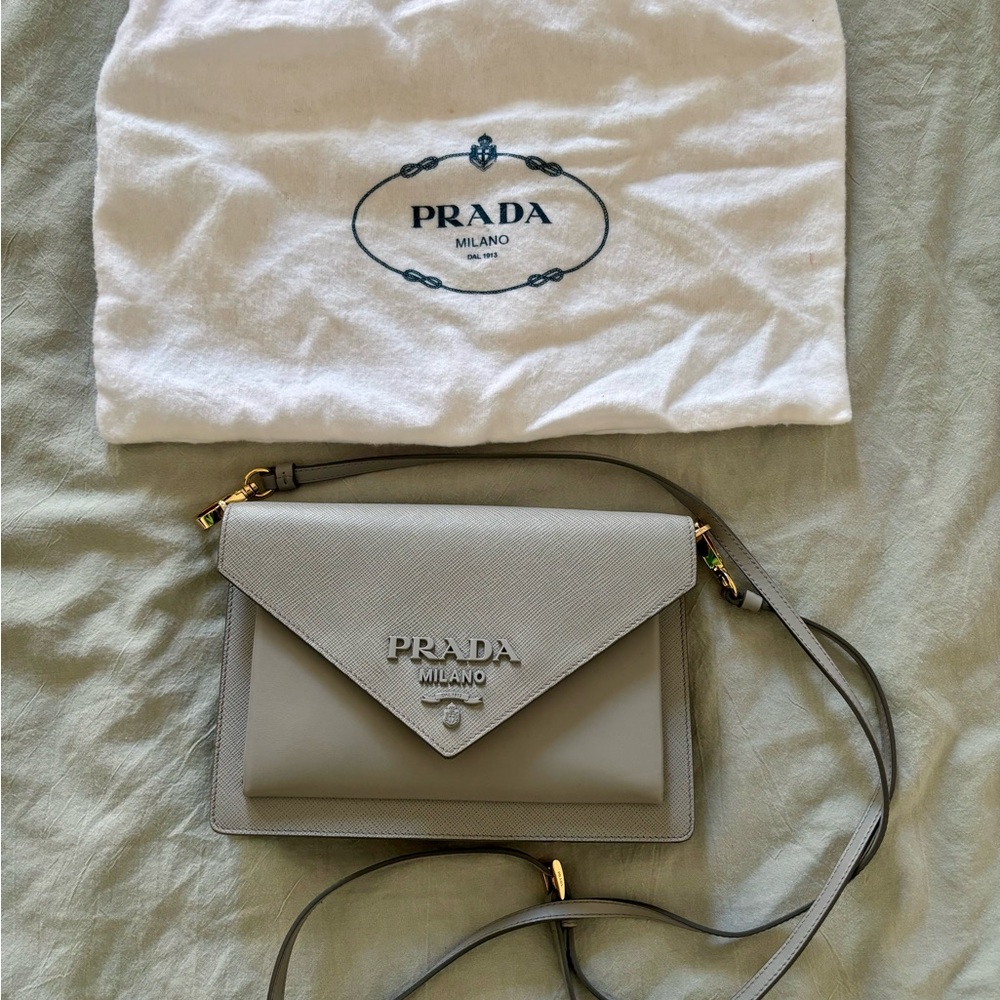 Prada Gray Leather Crossbody Bag